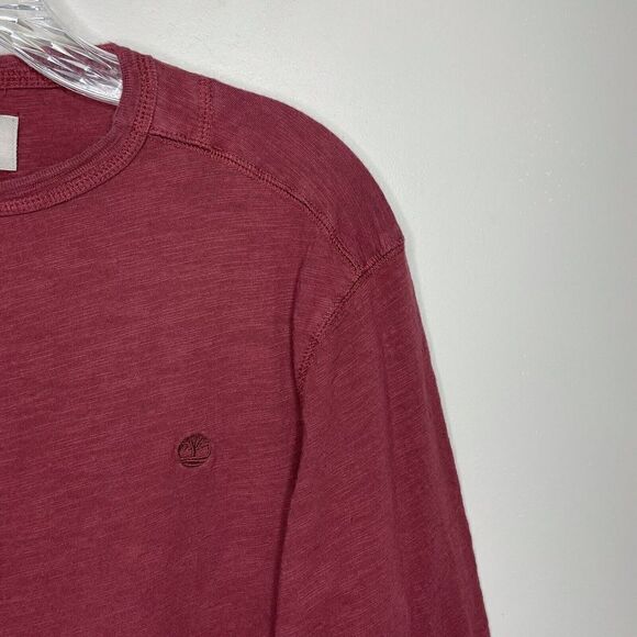 TIMBERLAND Shirt Mens Small S Maroon Red Long Sleeve EUC Cotton Tee Logo - Picture 2 of 6